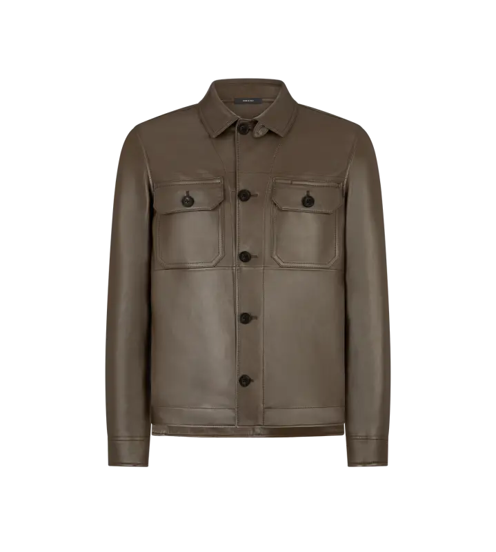 LEATHER LIGHTWEIGHT OUTERSHIRT TOBACCO online
